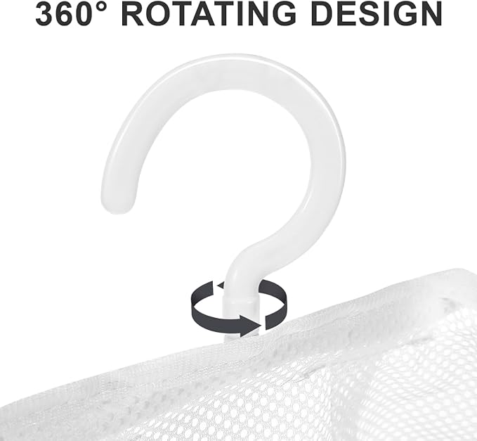 Mesh Storage Hanging Bag with Swiveling Hook - Breathable Clothes Pin Bag for Kitchen Bathroom Bedroom Laundry Organization - Multi-Purpose Hanging Clothes Pin Organizer