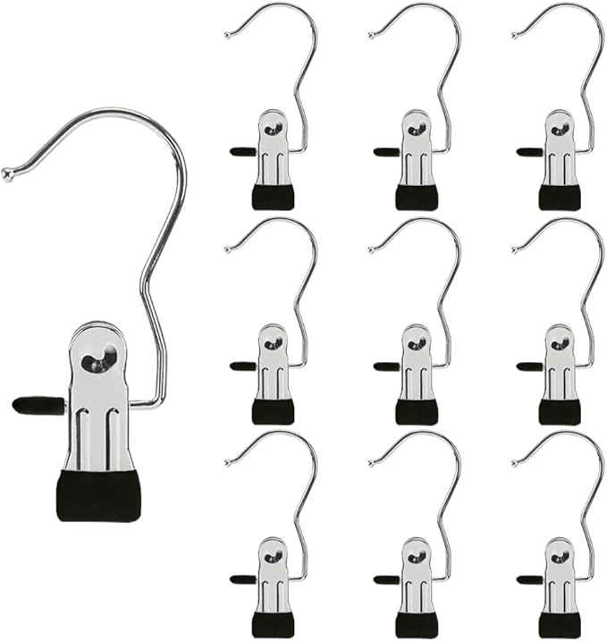 Hangers Clips,Stainless Multi Function Clip Hooks,Laundry Hanging Hooks Clips,Closet Hangers,Boot Clips， Hats Clips,Socks Clips,Pants Clips, Bras Clips (10, Black)