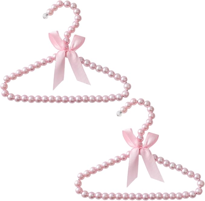 Pearl Pet Clothes Hanger Small Dog Garment Rack with Decorative Bow Lightweight Plastic Coat Hangers for Pet Clothes Storage 7.87X6.29X0.39In