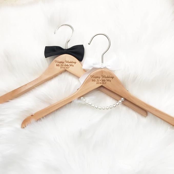 Ter Wedding Dress Hanger - Sparkly Wedding Dress Hanger for Bride Personalized - Personalized Bride Name Silver Wire - with or Without Wedding Date, Bride Bridesmaid Gift (White Ribbon Pearl)