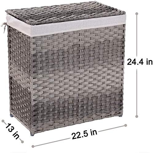 Mxfurhawa Slim Laundry Basket on Wheels, Heavy Duty Cotton Liner Laundry Storage Hamper with Handles, Collapsible Clothes Wire Basket Organizer Laundry Bag (2PCS-01A)