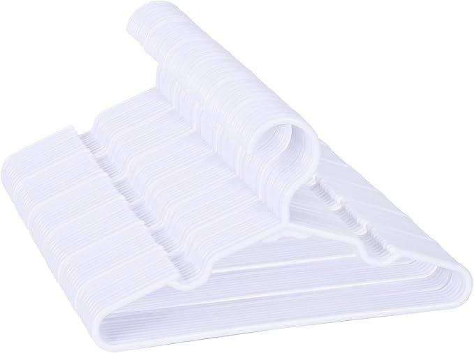 100 Pack White Kids Hangers 11.6 Inch - Baby Clothes Hangers for Toddler & Child, Durable Plastic Children's Hangers for Closet, Pants, Coats, Skirts (Non-Slip, Space-Saving)