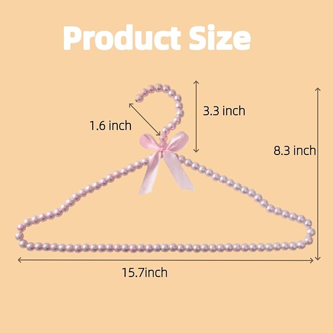 16 inch Pearl Hanger Cute Ribbon Bow Hanger Metal Elegant Clothes Hangers for Wedding Dress Photographing or Decorate Your Closet (5, Pink)