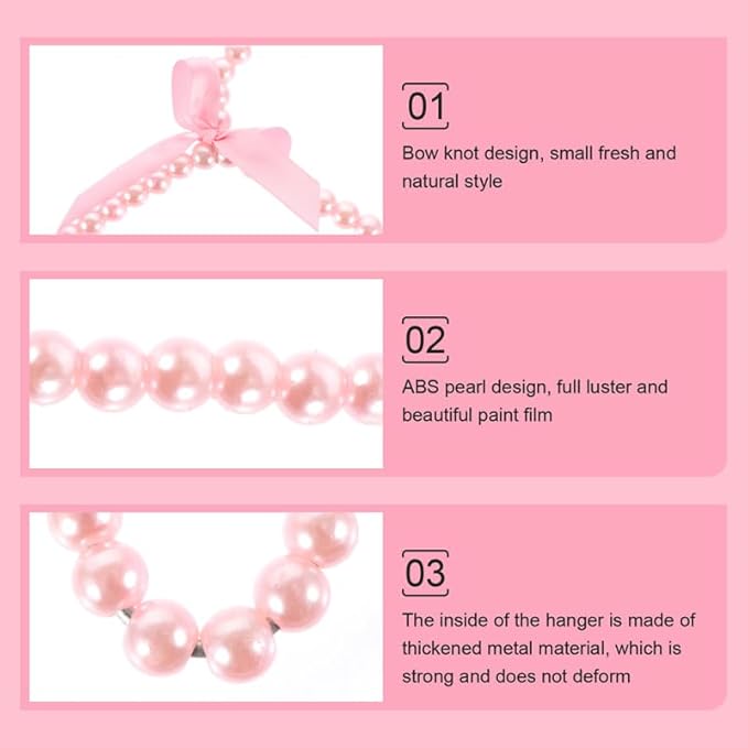 Pearl Pet Clothes Hanger Small Dog Garment Rack with Decorative Bow Lightweight Plastic Coat Hangers for Pet Clothes Storage 7.87X6.29X0.39In