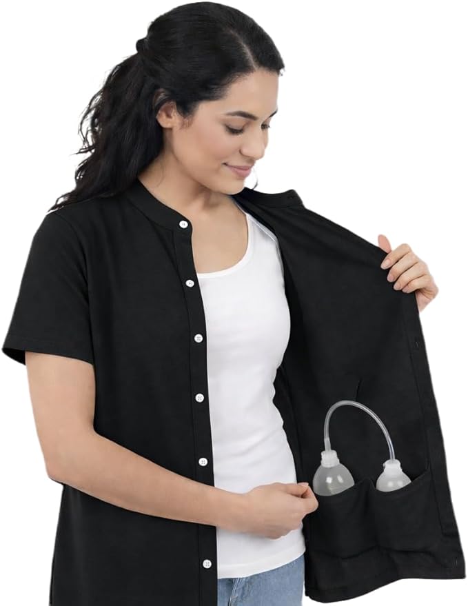 USBD Post Mastectomy Shirt with Drain Pockets Band Collar Post Op Recovery Tops