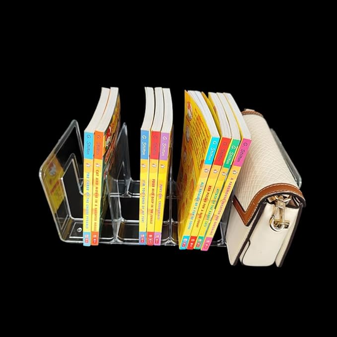 Plastic Purse Storage Organizers for Closet, Clear Clutch Shelf Dividers with 4-Slot, Bag Handbag Shelf Storage Holder to Keep Purses upright for Space-Saving Bookshelf Separator Dividers (2 Pack)