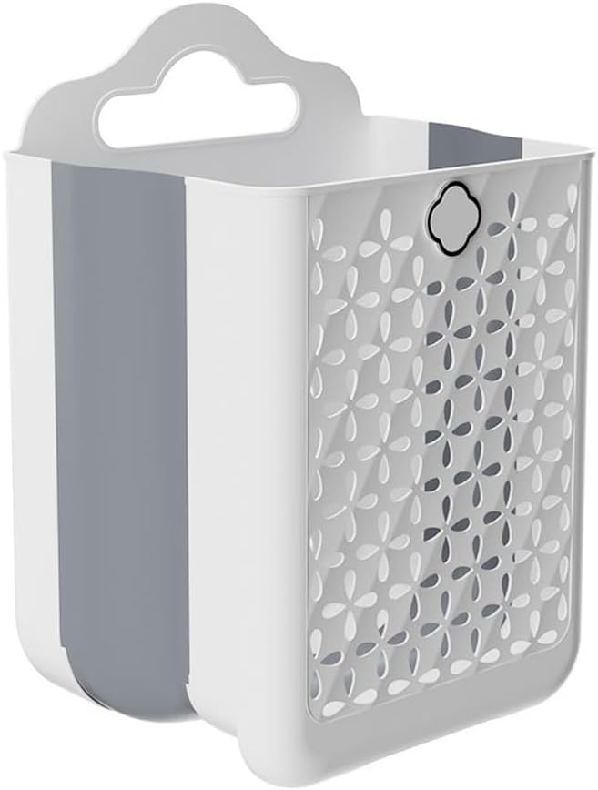 Collapsible Laundry Hamper, Household Foldable Dirty Wall Hanging Multi-functional Hollow Storage Basket Large Capacity Storage Bucket, Plastic Collapsible Hanging Laundry Baskets with Carry Handle