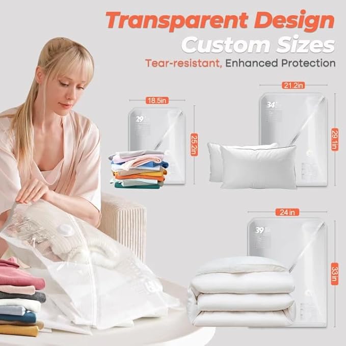 Vacuum Seal Bags for Clothing with Rechargeable Cordless Pump, 18 Pack Vacuum Storage Space Saver Bags, Compression Packing for Clothes Bedding Blanket Pillows Comforters Luggage Travel
