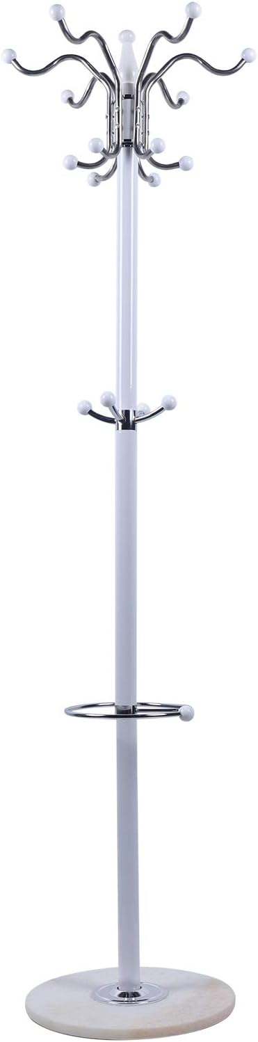 Coat Rack Freestanding, Modern Coat Rack with Natural Marble Base, Metal Freestanding Coat Rack with 16 Hooks, Entry-way Coat Racks Stand, Standing Coat Tree Rack (White)