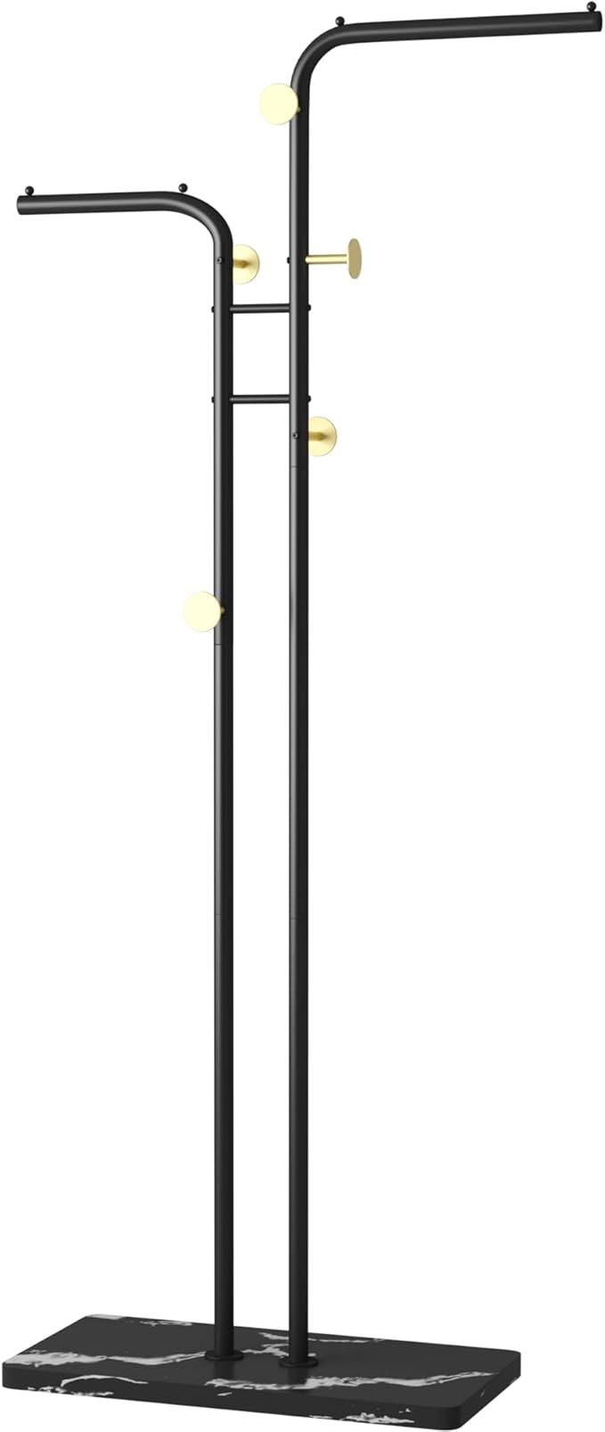 HOMEFORT Coat Rack, Freestanding Metal Coat Racks, Double-pole Clothes Hat Stand with 5 Hooks for Closet, Bedroom, Entryway, Living Room, Black