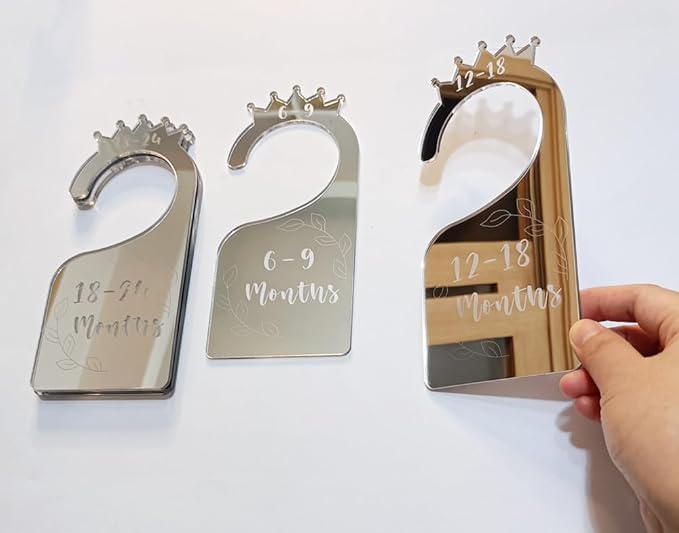 Baby Closet Dividers,Set of 7 Acrylic Mirror Baby Clothes Organizers for Wardrobe Closet Home Nursery from Newborn to 24 Months (Silver Mirror, Model 2)