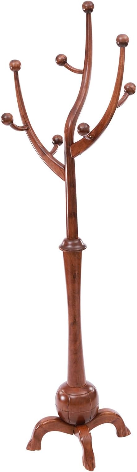 Coat Tree Freestanding Wood Tree Rack, Heavy Duty Creative Design Tree Branch-look Coat Rack Stand with 8 Hooks and Stable Sphere Base for Entryway, Hallway, Bedroom-Load 110lbs (Walnut)