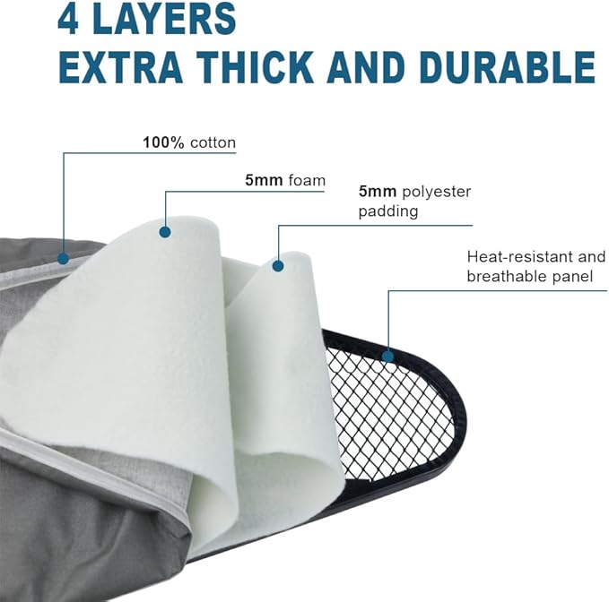 Ironing Board Full Size, Heat Resistant Cover Iron Board with Steam Rest, Ultra Thick Padding, Height Adjustable Heavy Sturdy Metal Frame Legs Ironing Stand,Non-Slip Foldable (54"x13", Square Rest)