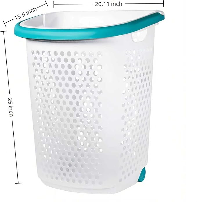 2Bushel -Wheeled Laundry Plastic Basket ，With a Handle, Lightweight and Durable, With Wheels, Suitable for Apartments, Bedrooms, Bathrooms and Laundry Rooms (15.47x 20.11 x 25 in)