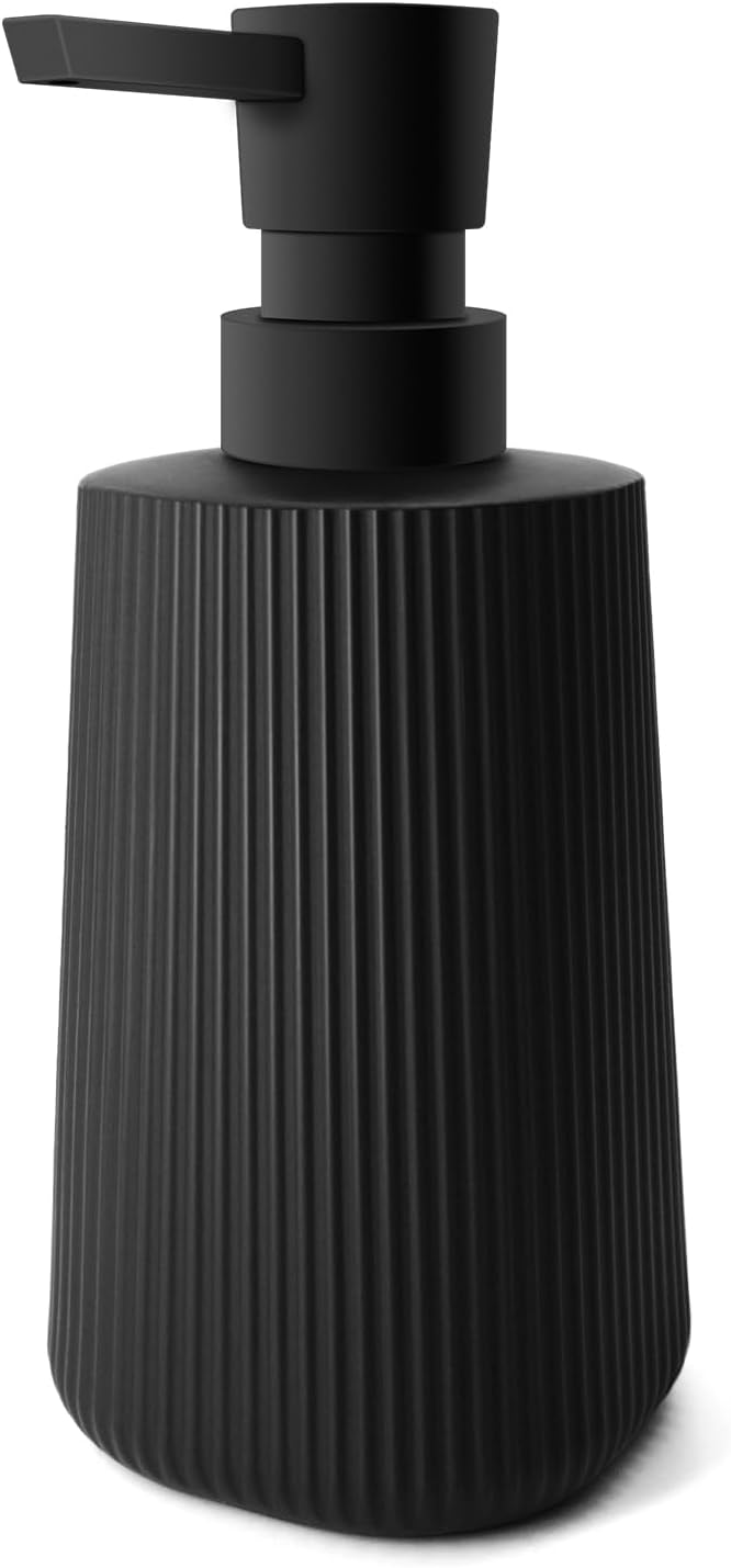 Glass Soap Dispenser for Bathroom, 250ml/8.5oz Dish Soap Dispenser with Pump for Kitchen, Modern Minimalist Stripe Style Hand Soap Dispenser, Small Refillable Soap Dispenser (Black 1pc)