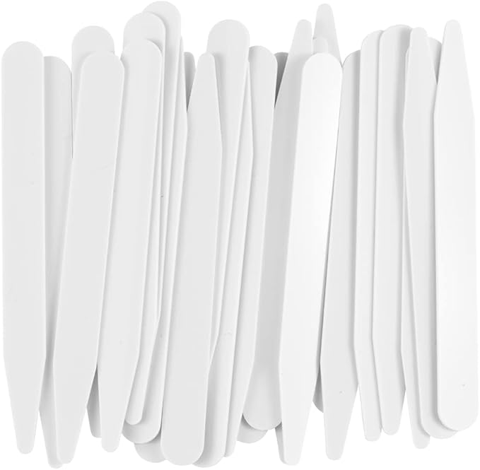 ButtonMode Collar Stays for Dress Shirts, Keep Collar Points Crisp Straight Neat, Removable, White Sturdy Plastic, 3 x 5/16 Inches, 24-Pack