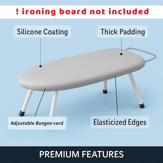 SAVUK 12 X 30 inch Smart Table Top Ironing Board Cover and Pad with Standard Size Dual Side X2, Fits Small, Mini Board, Extra Thick Padding, Elastic Cord, Heat Resistance (Double Grey)