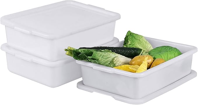3-Pack 13 L Plastic Commercial Bus Tub with Lid, Restaurant Dish Tub, White
