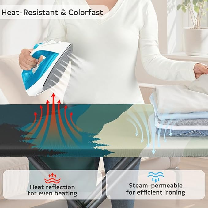 FIOBEE Ironing Board Cover and Pad Extra Thick Iron Board Pad with Heat-Resistant Mesh Padded Iron Board Covers Adjustable Buckle & Elastic Edges for 15x54 Standard Size Ironing Board, Multicolor