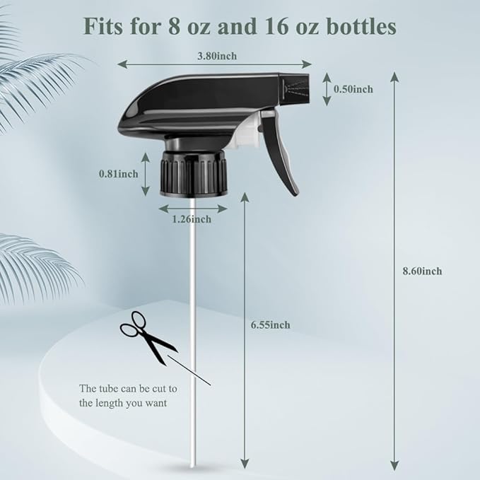 Wedama Spray Nozzle for 8 oz and 16 oz Glass Spray Bottles, Black Trigger Sprayers Replacement with Mist Stream Sprayer Adjustable Spray Bottle Nozzles - 2Pack