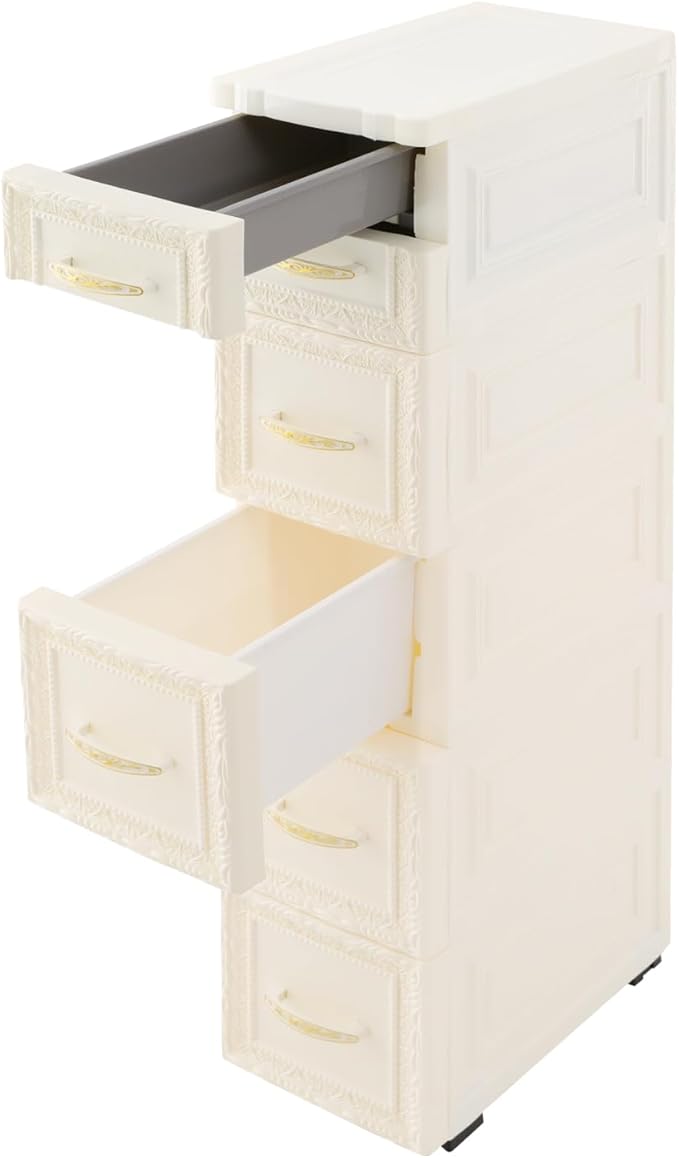 6 Drawers Narrow Storage Cabinet with Wheels,Slim Floor Cabinets,Rolling Organizer Cart for Small Spaces,White