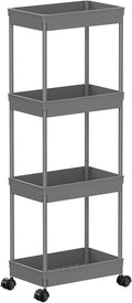 Sooyee 4 Tier Wide Storage Cart Mobile Shelving Unit Organizer Slide Out Storage Rolling Utility Cart Tower Rack for Kitchen Bathroom Laundry, Plastic & Stainless Steel,Grey