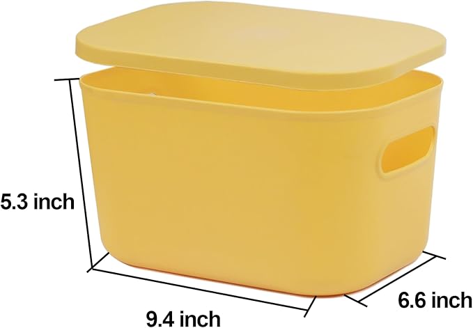 6Pcs Small Storage Bins with Lids, Stackable Plastic Organizer Bin Storage Containers for Organizing, Shelf Baskets for Pantry Cabinet Shelves Desktop Freezer Drawer Organization (6 Color, Small)