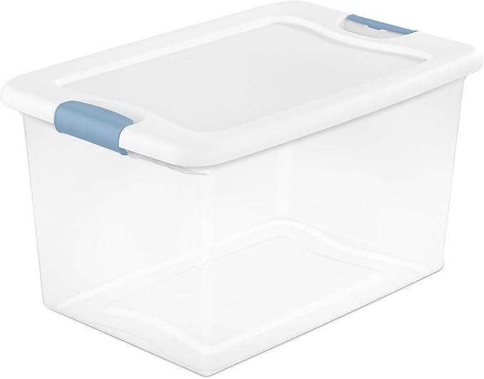 Sterilite 4 Pack Latching Box, 64 Qt Plastic Storage Container, Stackable Large Home or Office Tote Organizers with Secure Lids, White