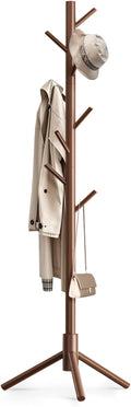 Wooden Coat Rack Freestanding with 8 Hooks,Easy Assembly New Zealand Pine Tree Coat Racks, 3 Adjustable Sizes for Clothes, Hats, Bags, for Entryway, Hallway, Bedroom, Office (Brown, 1 PC)