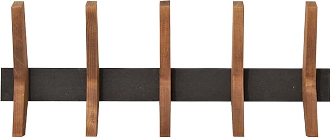24-Inch Mid Century Coat Rack with 5 Wooden Hooks, Farmhouse Style Hookrail for Bedroom, Living Room, Hallway, and More, Solid Wood, 9.5" H x 24" W x 2.25" D, Black and Walnut