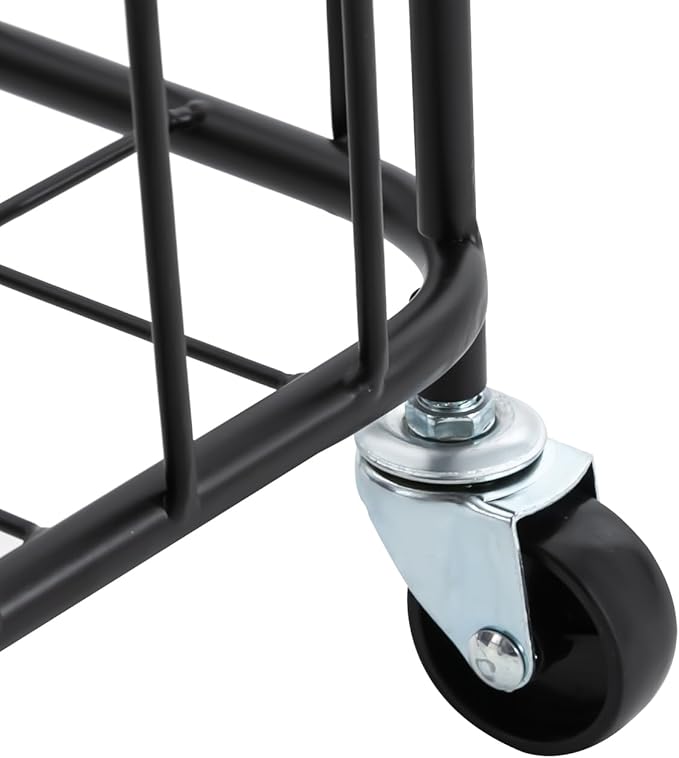 Rolling Laundry Hamper, Large-size Metal Laundry Basket Cart w/Wheels, Wheeled Clothing Hamper for Home, Hotel, Mall, Bathroom, Bedroom and Commercial Laundries (Black)