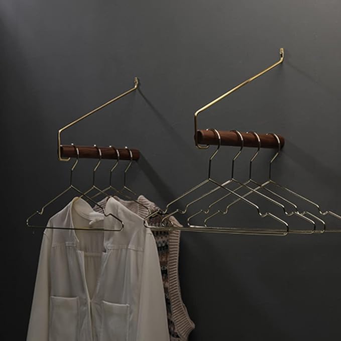Modern Brass & Wood Wall Mounted Drying Rack,Simple Space Saver Clothes Hanger for Living Balcony Bathroom Laundry Room (Black Walnut)