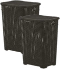 Superio Laundry Hamper Basket With Easy Open Lid 60 Liter Large Wicker Hamper, Dirty Cloths Storage With Two Cutout Handles, Laundry Room Bin (2 Pack, Brown)