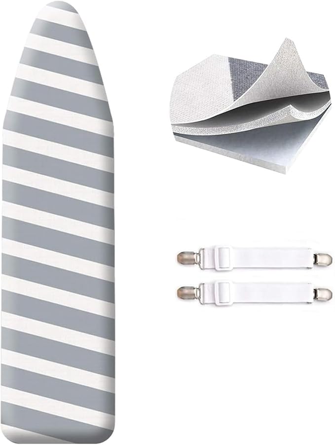 SheeChung 49"x15" Ironing Board Cover and Pad - with Elasticized Edges and 2 Connecting Straps,Premium Heavy Duty 4-Layer Silicone Coated Cover,Heat Reflective,Scorch Resistant