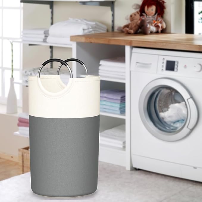 2 Pack 90L Laundry Hamper Large Collapsible Laundry Baskets, Tall Foldable Sturdy Dirty Clothes Hamper with Aluminum Soft Handles for Laundry Room College Dorm Bathroom Bedroom(Grey)