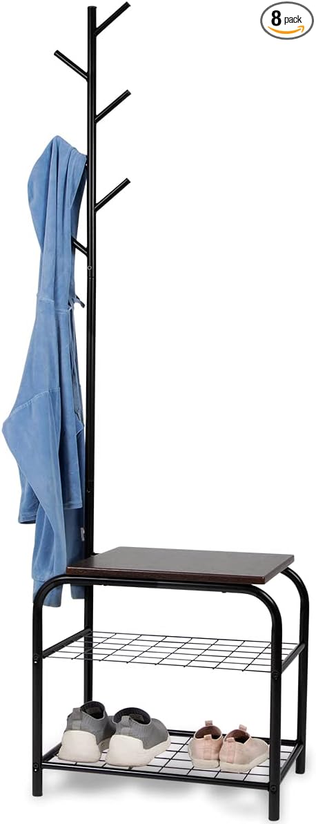 Milliard Coat Rack Hall Tree with Bench (Black)
