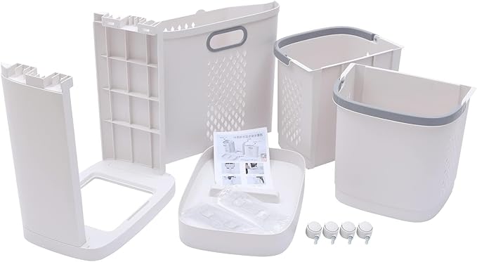 2 Tier Rolling Laundry Basket Cart Removable Laundry Basket with Wheels Household Storage Baskets for Home Kitchens Bathrooms Bedrooms Laundry Rooms Dorms (White)