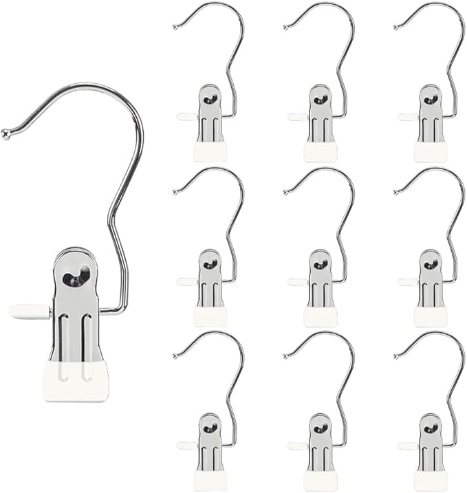 Hangers Clips,Stainless Multi Function Clip Hooks,Laundry Hanging Hooks Clips,Closet Hangers,Boot Clips， Hats Clips,Socks Clips,Pants Clips, Bras Clips(10, Pure White)