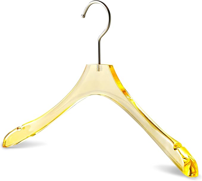 Acrylic Orange Clothes Hangers for Shirts/T-Shirts with Durable 360 Degree Silver Hook | Notched Shoulders | Premium Quality Acrylic Hangers | 5 Pack