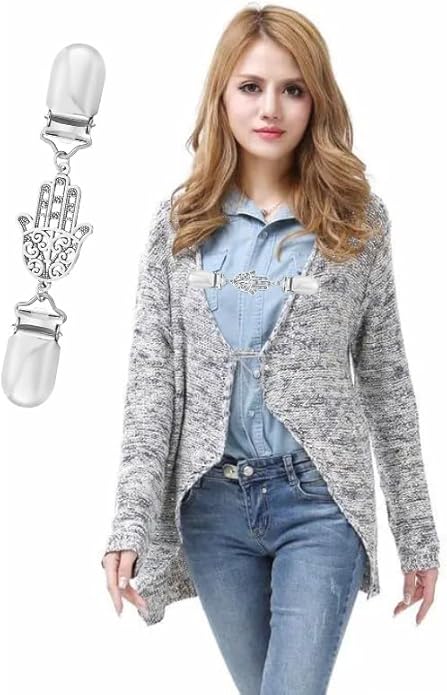 Vintage Sweater Clips Shawl Dresses Shirt Clips Retro Cardigan Collar Chain Clips Brooch Pins for Women