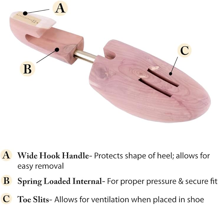 FootFitter Men’s Cedar Shoe Trees, Full Block, Wide Heel, Aromatic Moisture‑Absorbing Shoe Shaper, Premium USA Cedar (LE11)