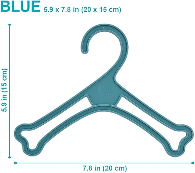Dog Bone Shaped Puppy Cat Kitten Small Pet Mini Clothes Plastic Hanger Pink or Blue Pack of 10 (Blue)