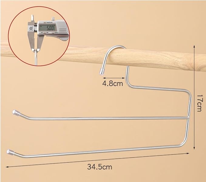 Pants Hangers Space Saving 6 Pack 2 Layers Trouser Hanger Multifunctional 5.0 mm Stainless Steel Jeans Rack for Wardrobe Heavy Trousers Scarf Jeans Silver
