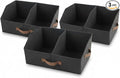 Trapezoid Storage Bin - UPGRADED Closet Organizers And Storage With Leather Handles & Adjustable Dividers, Fabric Collapsible Storage Bins For Clothes Storage & Shelf Organizer (3pcs, Small, Black)