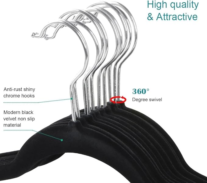Yaheetech 100 Pack Non Slip Velvet Hangers Heavy Duty Flocked Coat Suit Hangers Space Saving Clothes Racks with 360° Swivel Hook, Black