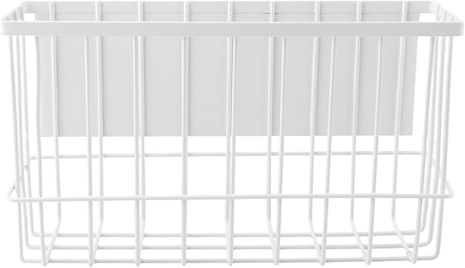 Magnetic Metal Basket Organizer for Fridge & Locker, Storage Basket for Foil/Plastic Wrap/Spice/Dryer Ball, Space-Saving Kitchen & Laundry Solution (White, S)