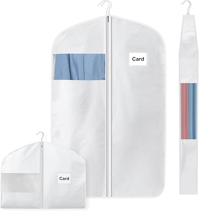 100% Organic Cotton Garment Bag Short 40 Inch Breathable Proof Hanging Clothes Bag Covers with Viewing Window Card Pocket for Short Dresses Jackets Suits Organization(40 Inch)