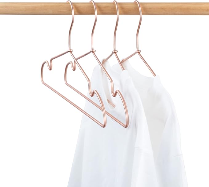 New Born Clothes Hangers Non Slip 12.5“ Rose Gold Copper Wire Children Coat Suit Metal Hanger, 30 Pack Baby Closet Dividers for Nursery Pants Display Organizer for Infant Clothing