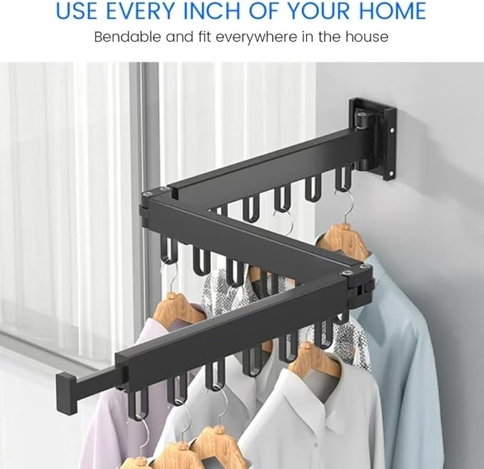 Clothes Drying Rack Wall Mounted Retractable, Aluminum Collapsible Laundry Organizer, Space-Saver Hanger Holds Quilts for Bedroom Bathroom Balcony (Grey)