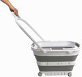 SAMMART 35L (9.24 Gallons) Collapsible Plastic Laundry Basket with Handle and Wheels - Foldable Pop Up Storage Container/Organizer with handle and wheels - Space Saving (1, White/Grey)